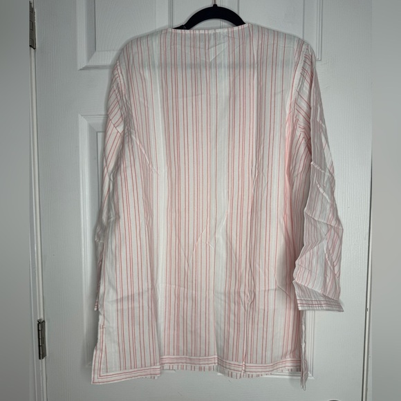 UNTUCKIT NWT Woman’s Durfort White With Pink Stiched Stripes Tunic Top Cotton - Picture 2 of 9